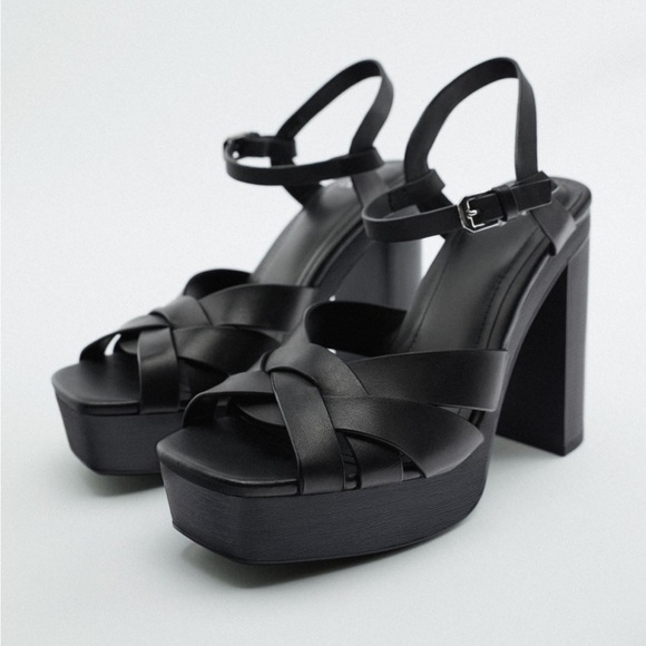 ZARA Platform Heeled Leather Sandals BNWT - Picture 3 of 8